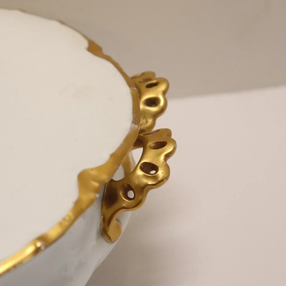 White Porcelain Bowl with‎ Lid that has the Letter A in Gold Versailles